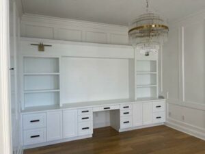 A close-up of the white color shelf in the living room